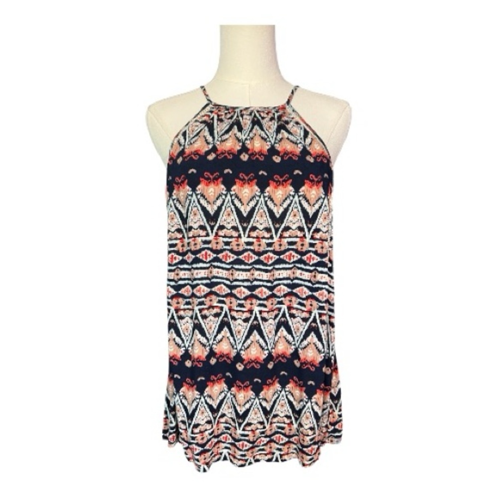 EUC Alya geometric print sleeveless blouse with crochet detail | size M